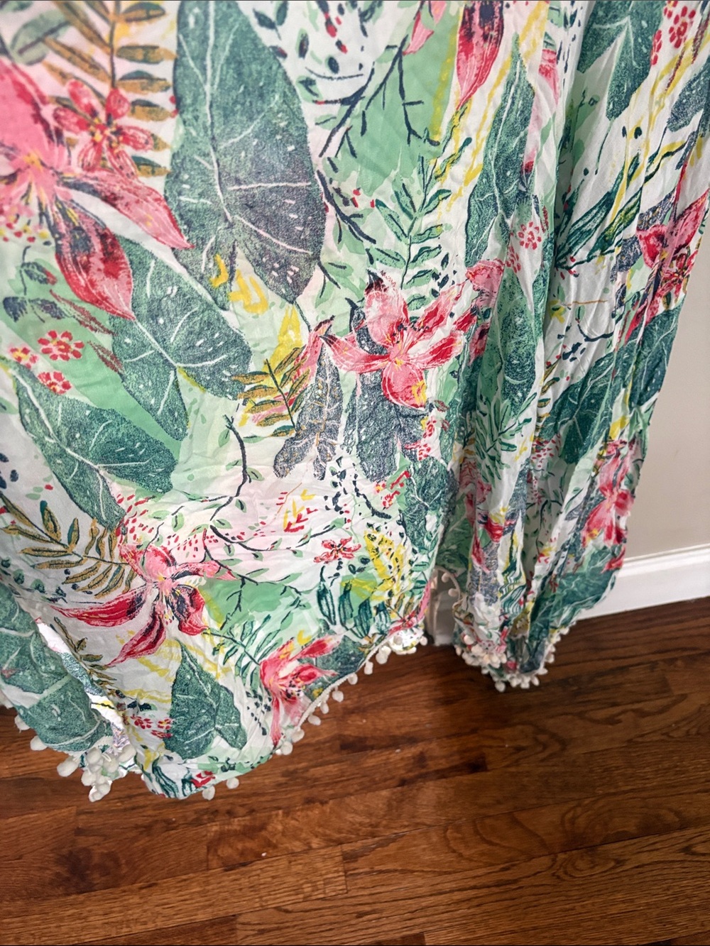Japna Tropical Floral Asymmetrical Slip Dress - Green, Pink, Yellow - Picture 2 of 4